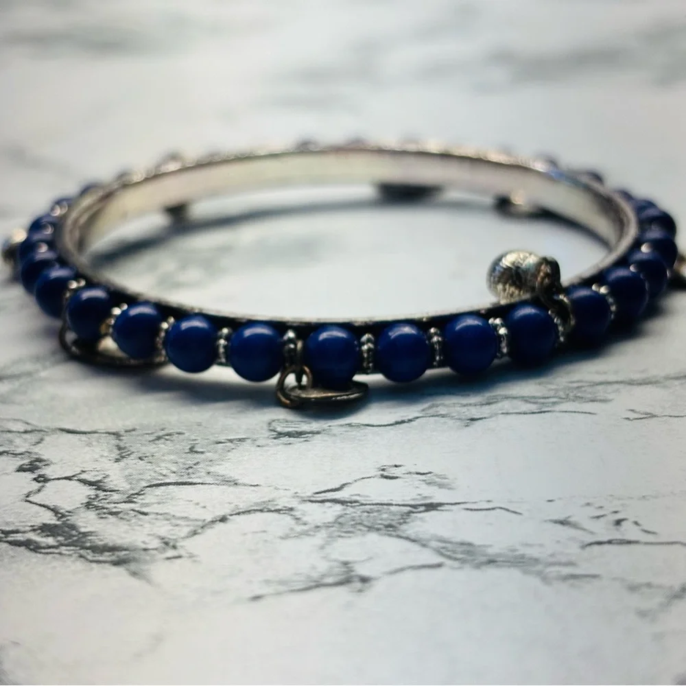 Silver and Blue Beaded Charm Bracelet